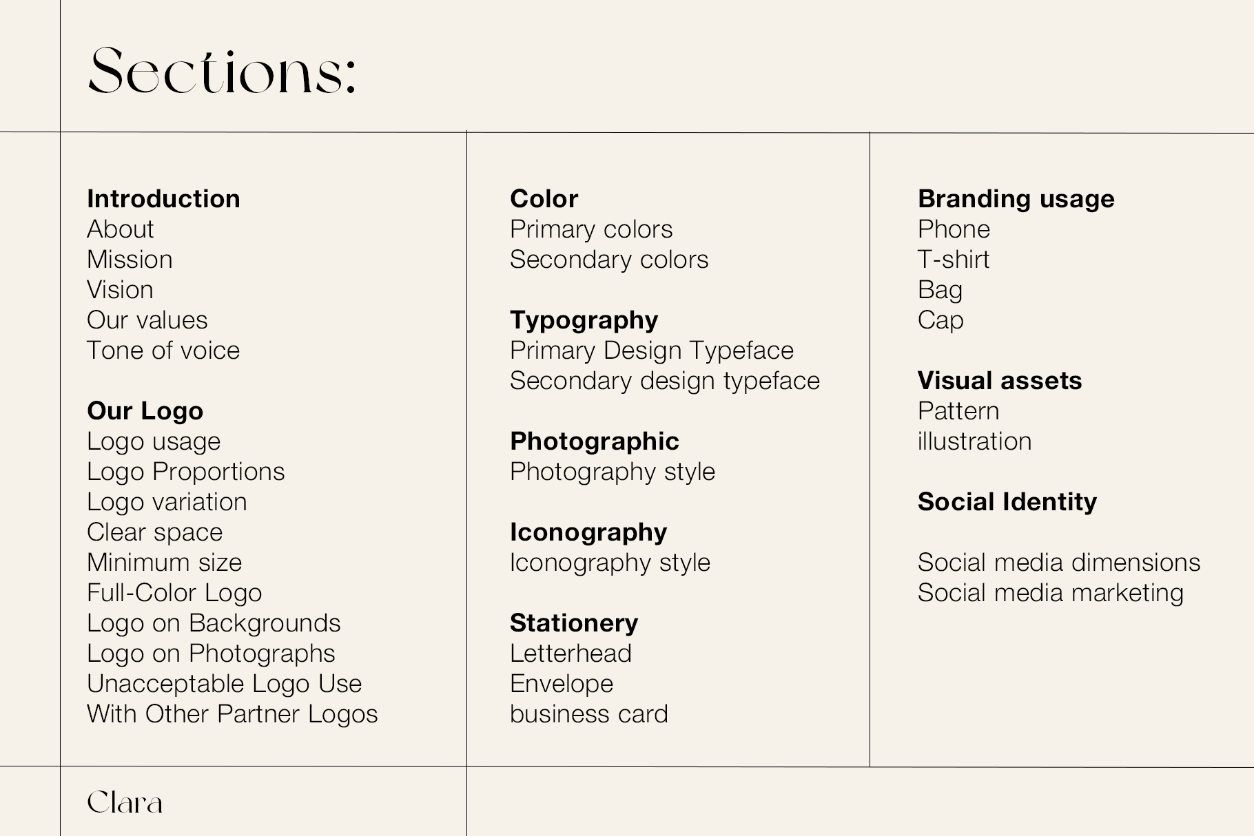 Clara  | Brand Guidelines For Adobe InDesign